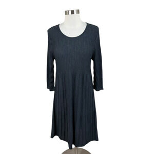Eileen Fisher Gray Wool Fit Flare Pleated 3/4 Sleeve Dress Size PM Quiet Luxury